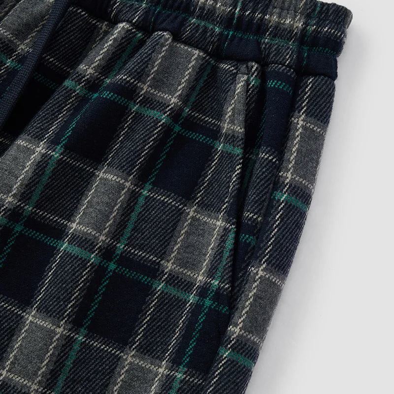 Semir Casual Pants Women Winter Plaid Fleece Lined Long Pants Loose 2025 Salt-Style Lazy Retro Trendy Wide Leg Women'S Clothing