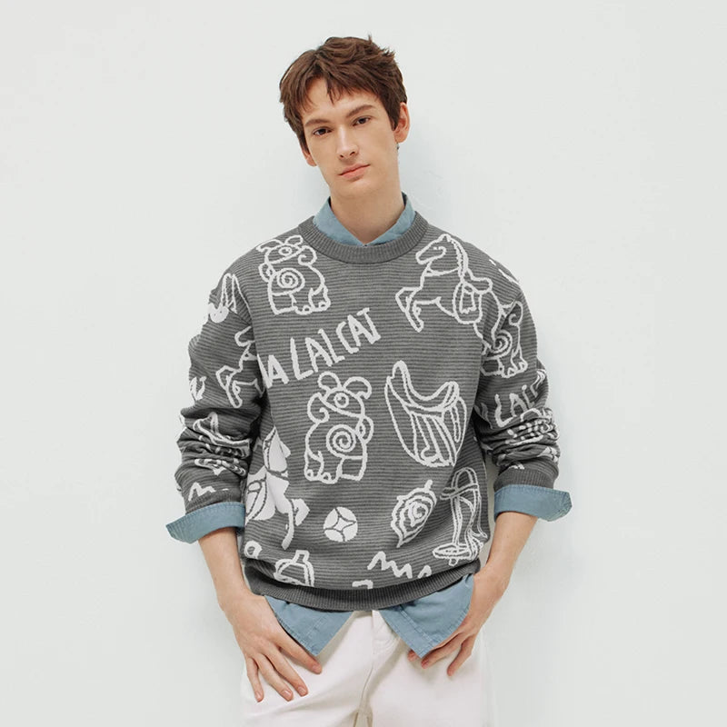 Semir New Year Sweater Men 2026 Spring Soft Jacquard Crew Neck Casual Fashion Comfortable Versatile Knitwear Top