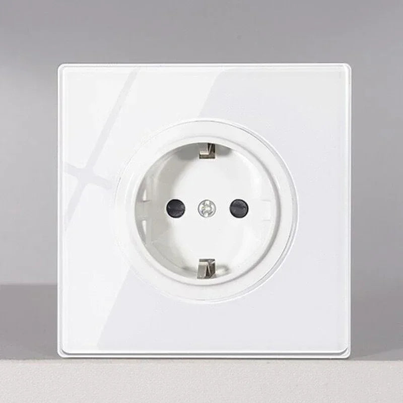 Tempered Glass Panel Blue Light Button Switch 1 2 3 4 Gang/1 2 Way LED Automatic reset Switch Indicator Light TV TEL Wal Socket