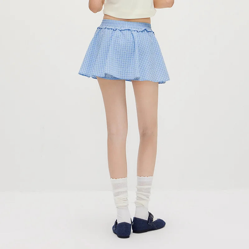 Semir Women Skirt High Waist Plaid Ruffle Trim Fresh Gentle Cute Girlish Mini 2026 Summer Casual Top