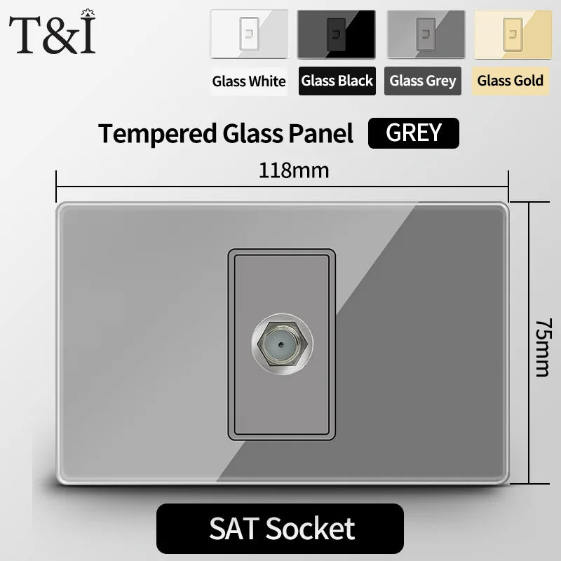 T&I Wall Switch Sockets With USB TypeC  Fast Charging, Italy Socket , Chile Schuko Outlet, Tempered Glass Panel for Home