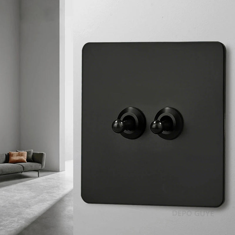 5/10PCS Toggle Wall Switch Black EU Standard Stainless Steel 1-4Gang 2Way Light Brass Lever Switch Panel For Home Improvement