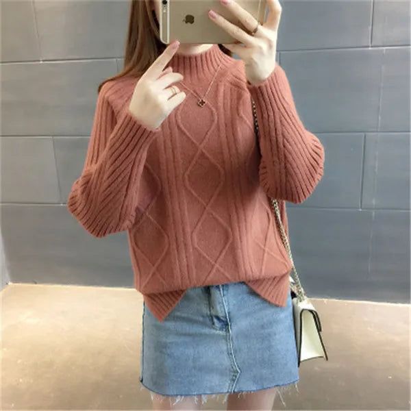 Womens Clothing Knitwears Pullovers Half High Collar Warm Autumn Winter Sweater Korean Long Sleeve Top Pull Femme Sweaters