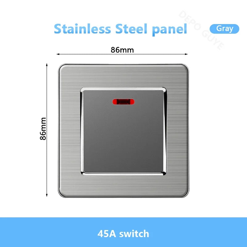 Universal Wall Light Switch Brushed Stainless steel Panel,UK Type-c 18W Quick Charging Socket 220V Double USB Electrical Outlet