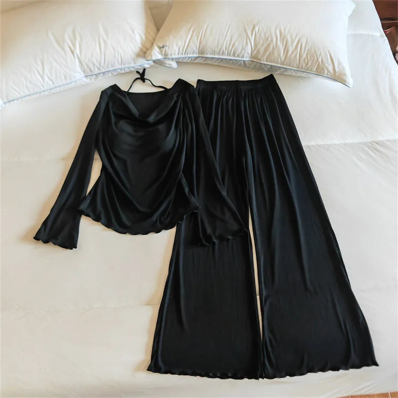 Chest Pad Long Sleeve Shirt Trousers Sets New Lounge Modal Sleeping Clothes Elegant Autumn Winter Home Pajamas Women Sleepwear
