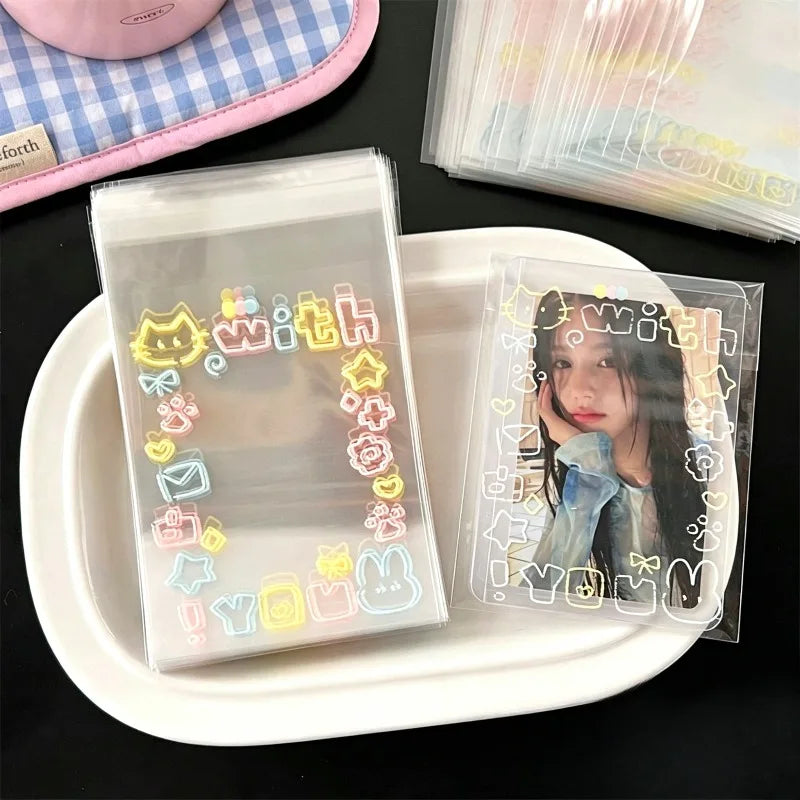 20/50/100pcs Graffiti Self-adhesive Bag Small Card Self-sealing Bag Packaged Card Gift Bag High Value Opp Bag Transparent Bag.
