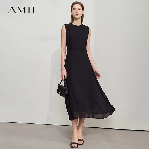 រ៉ូប Amii Minimalist ដៃខ្លីសម្រាប់នារីៗ រដូវក្តៅឆ្នាំ ២០២៦ រ៉ូបការិយាល័យថ្មី ក O ឆើតឆាយ ស្ដើង ផាសុកភាព រ៉ូប Midi ១២៥៥២០២៦