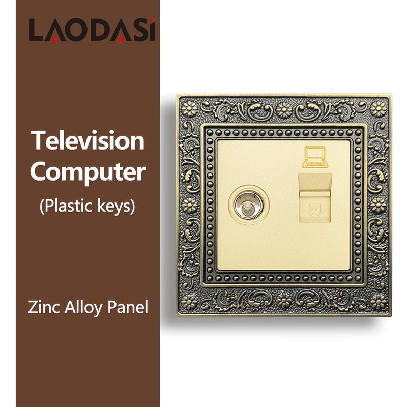 Deopoguye Vintage EU FR UK Light Switch Socket,Europe Standard Metal Zinc Alloy Push 1/2/3Gang Switch Panel for Home Improvement