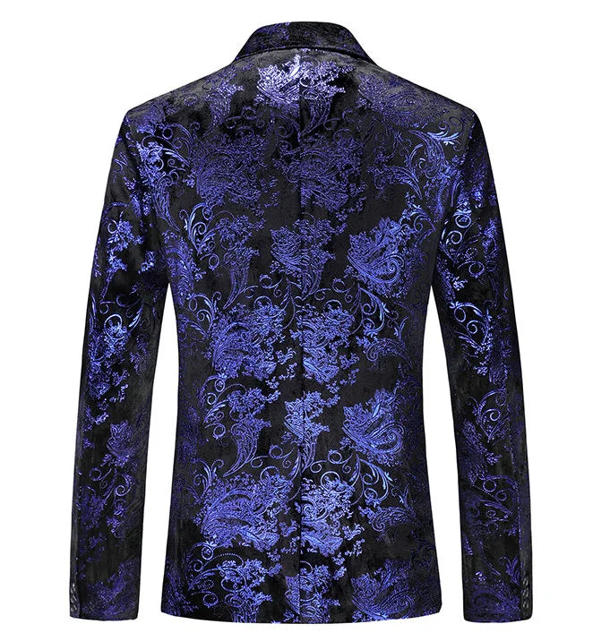 2026 Spring New Men's Three-Piece Suit: Gold-Print Decorated Jacket and Vest Paired with Black Trousers, Asian Fit Slim Cut.