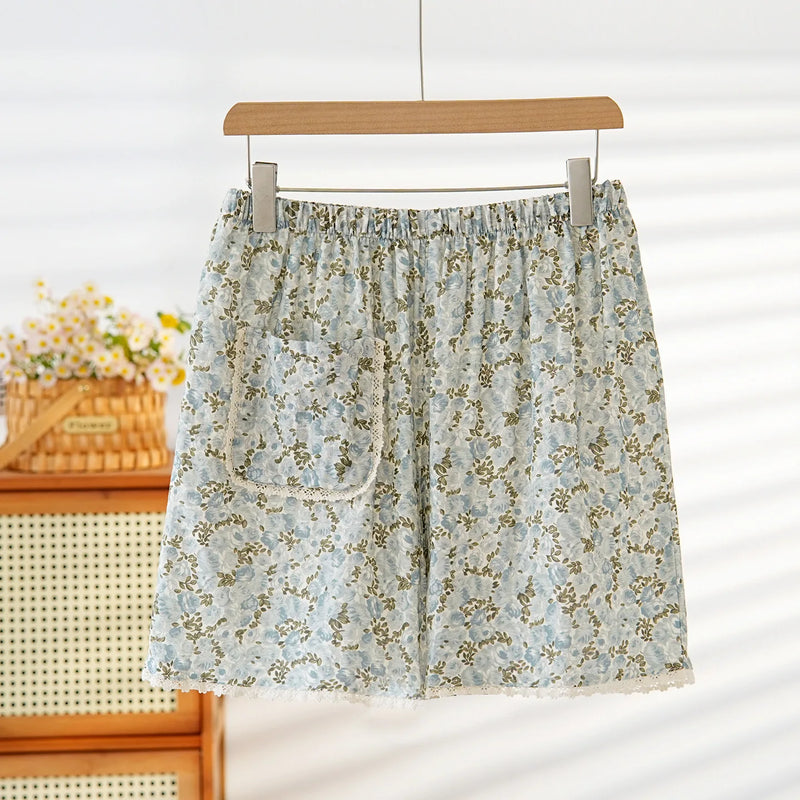 Casual Home Pants Lounge Wear Summer Women's Sleeping Pants 100% Cotton Knitted Elastic Waist Shorts Homewear Sleeping Bottoms