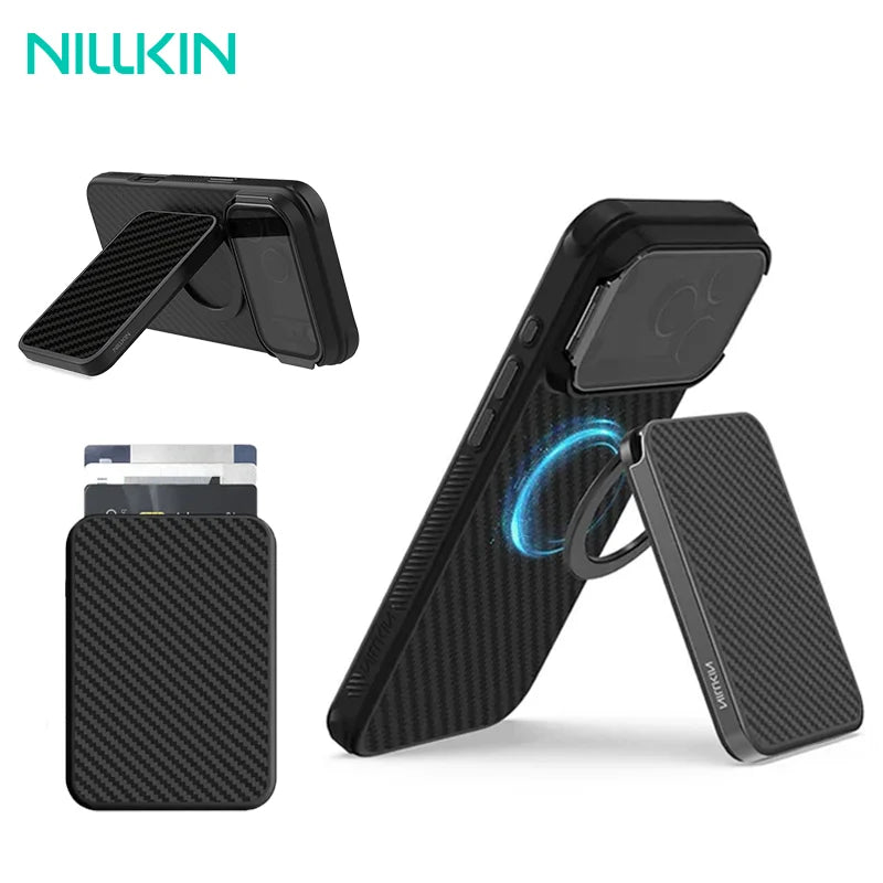 Magnetic Card Holder Wallet Case With 360 Rotating Ring for iPhone MagSafe Back Cover Stand 3 Cards Slot Magnetism High Capacity