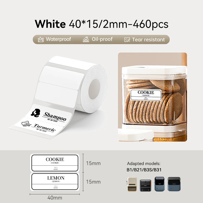 1 Roll NIIMBOT White/Cold Thermal Adhesive Label for B1 B21 B3S B31 B4 Anti-Oil Tear-Resistant Price Tag Home Bussiness Use