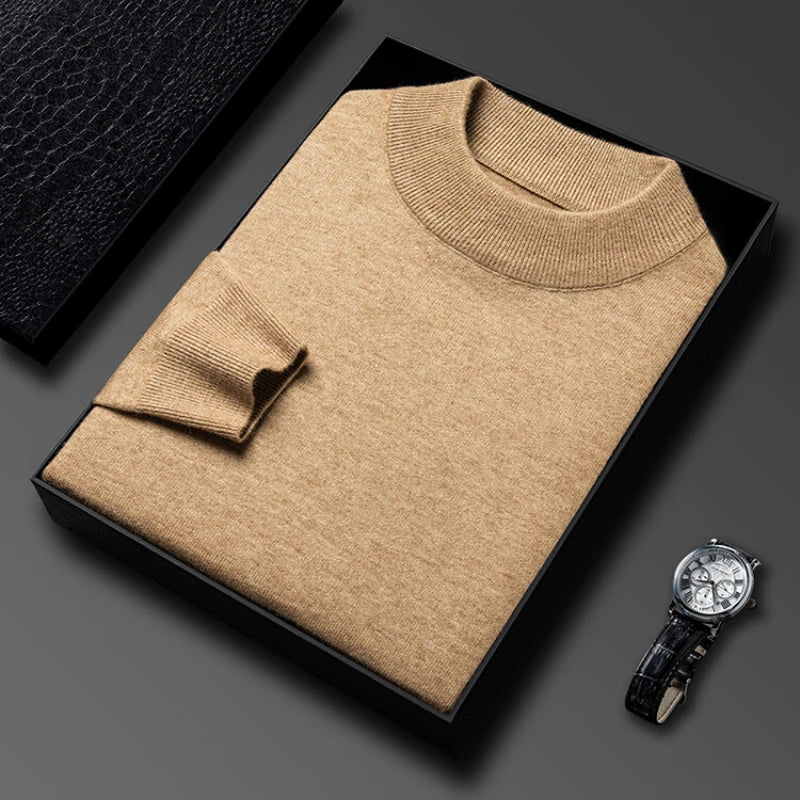Half-high Collar Slim-fit Basic Solid Color Men's Warm Autumn and Winter Sweater, Daily Casual Long-sleeved T-shirt.