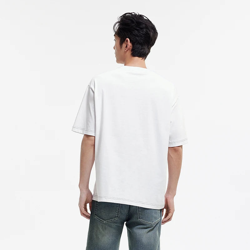 Semir Mens Tshirt 2026 Pure Cotton Letter Printed Knitted Loose Crew Neck Casual Style Soft Daily Wear