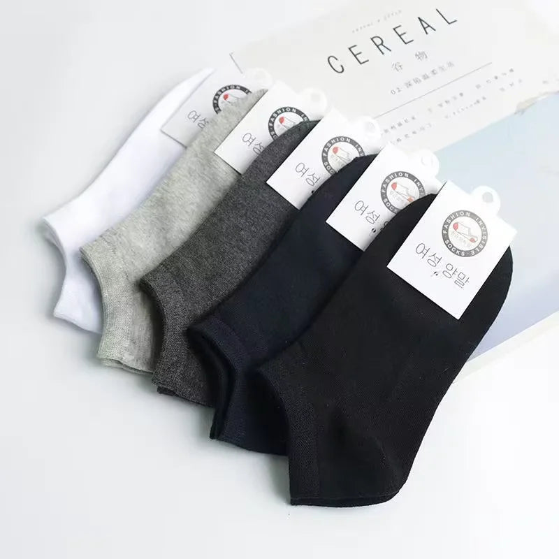 5 Pairs Unisex Cotton No Show Boat Socks Thin Breathable Solid Black White Low Cut Socks For Men Women Spring Summer