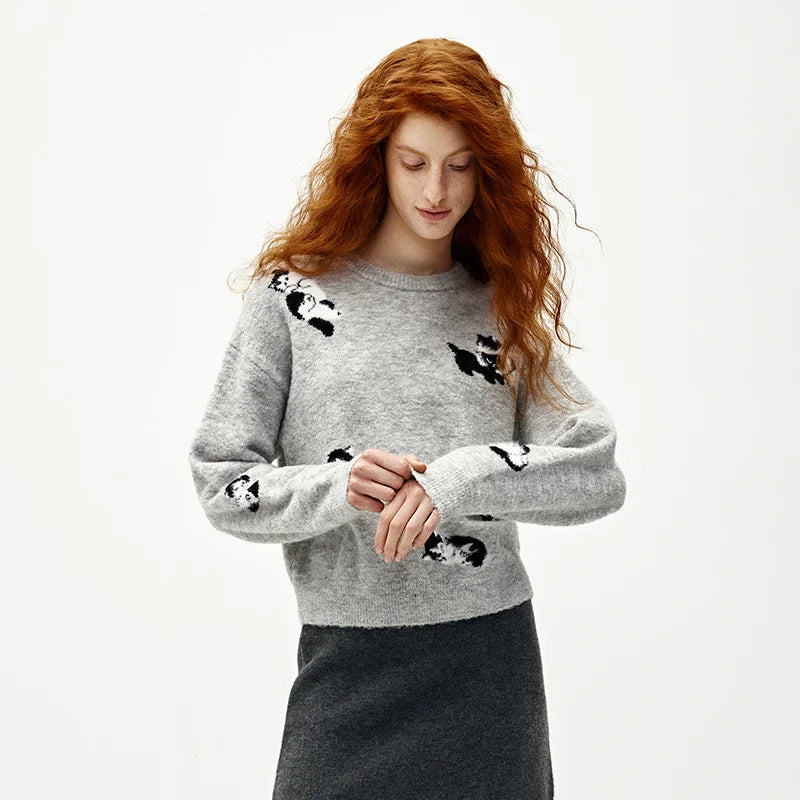 Semir Women Sweater Cat Graphic Drop Shoulder Petite Fit 2026 Winter Warm Knit Everyday Style Soft Touch Layering Wear