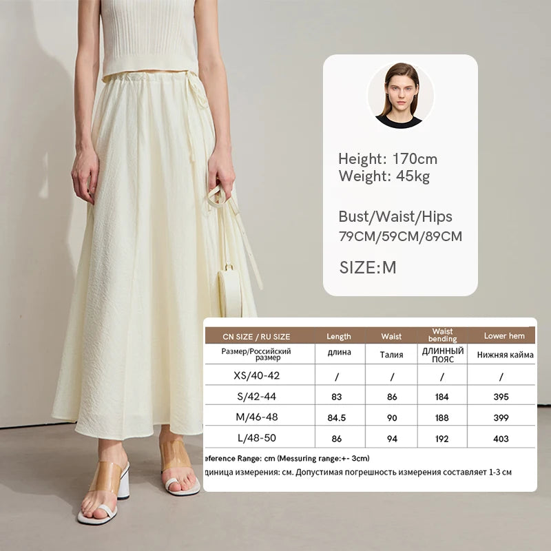 សំពត់ Amii ថ្មី Minimalist ប្រវែងជង្គង់ A-Line សម្រាប់នារី ស្លៀកជាមួយខ្សែចង ពណ៌រឹង អាចលៃតម្រូវបាន ស្ទីលធ្វើដំណើរ សំពត់រលុង 12522025