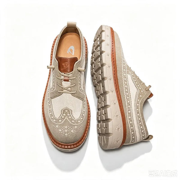 Plus Big Size 50 51 52 53 54 Men's Fly Knit Wingtip Brogue Casual Shoes Breathable Platform Walking Oxfords Lightweight Sneakers