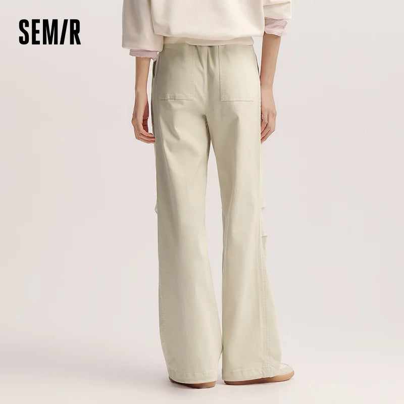 Semir Cargo Pants Women Spring Half Elastic Waist Outdoor Street Style Trendy Wide Leg Casual Versatile Fashion Trousers