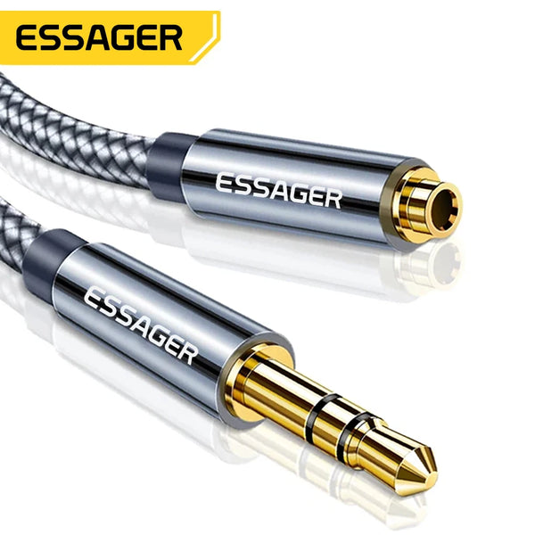 ខ្សែបន្ថែមកាស Essager Jack 3.5mm Audio Aux Cable 3.5 mm Female Splitter Speaker Extender Cord សម្រាប់អាដាប់ទ័រកាសស្តាប់ត្រចៀក