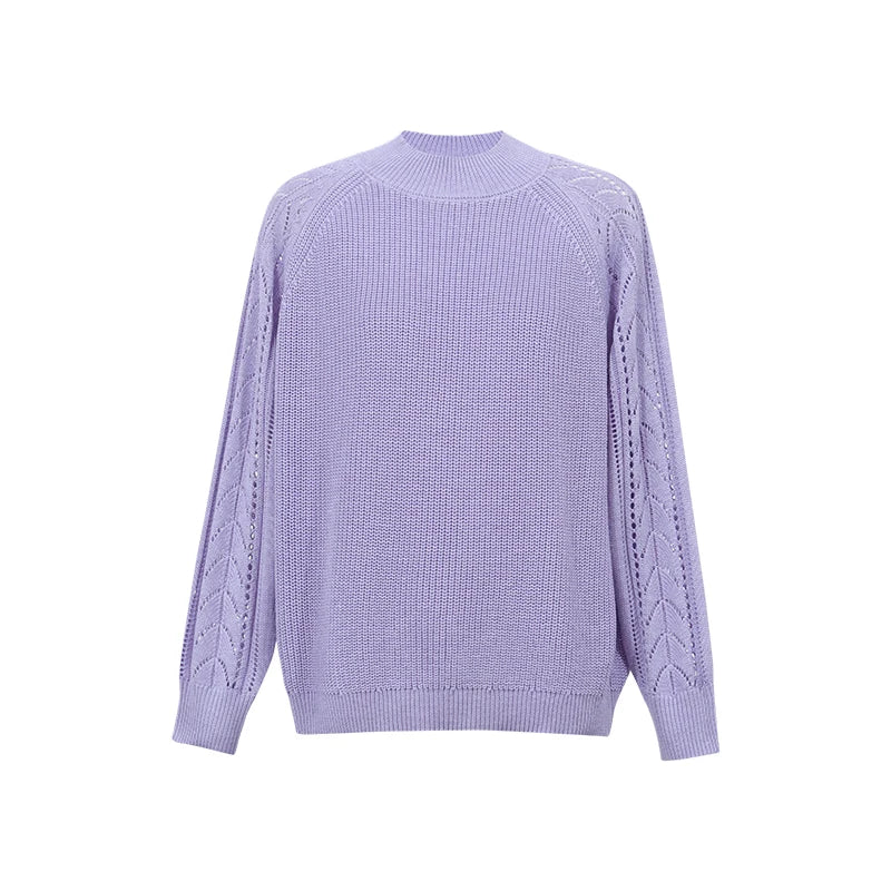 Amii Women's Mock Neck knit sweater Hollow Out Raglan Sleeve Oversized Casual Pullover Minimalist Long Sleeve Top 12643014