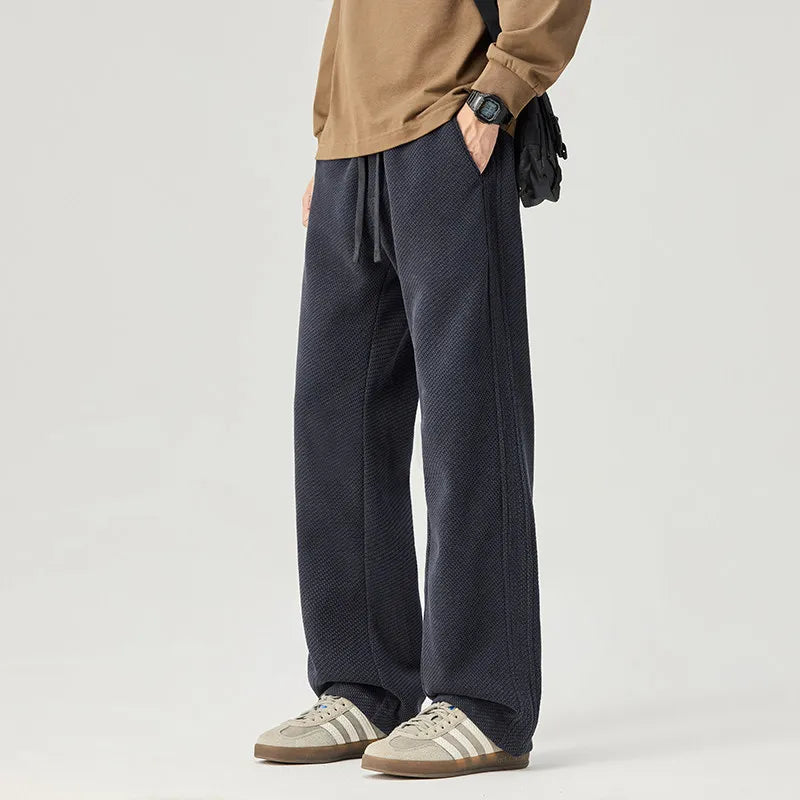 DUKEEN Men's Straight Leg Casual Pants 2025 New Textured Knit Wide Leg  Loose Fit Drawstring Trousers