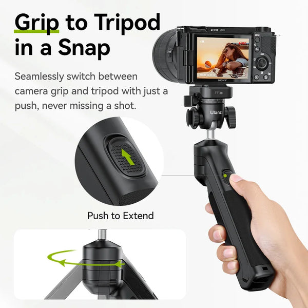 ជើងកាមេរ៉ា Ulanzi VlogPod TT38 ជាមួយបន្ទះបញ្ចេញរហ័ស ដៃកាន់កាមេរ៉ា DSLR ជើងកាមេរ៉ាតុ សម្រាប់ការផ្សាយផ្ទាល់បន្ទាប់ពីការថត Selfie Vlog