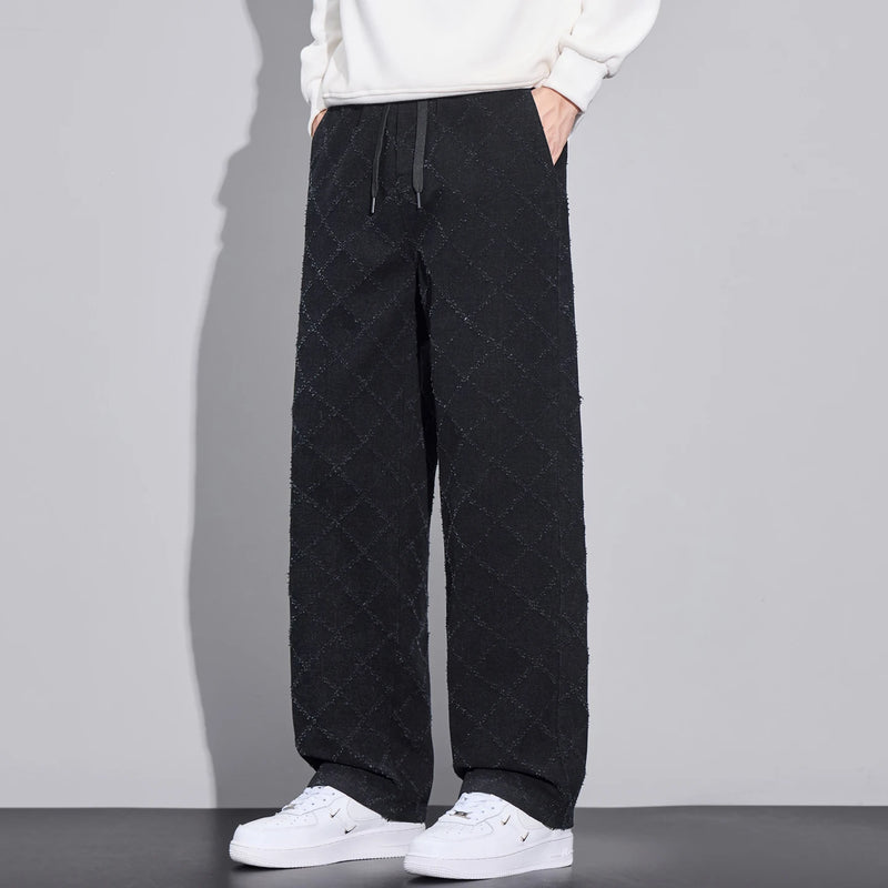 Men's Loose Fit Joggers with Drawstring Waist – Comfortable Diamond Plaid Casual Pants for Fall Daily Wear