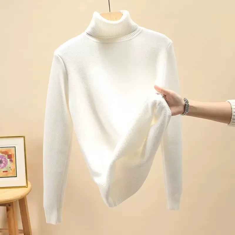 Pulls Femmes Thicken Velvet Warm Pullover Sweater For Women Turtleneck Winter Jumper Female Long Sleeve Slim Knitwear Tops