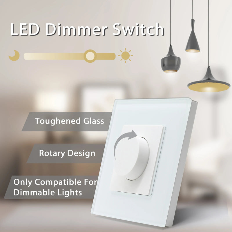 BSEED Mechanical Wall Light Switches 1/2/3Gang 1Way Plus Dimmer Switch Led Dimmable Switch EU Standard Glass Frame 10A