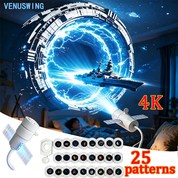 ភ្លើងពេលយប់ 4K Projector Star Projector ចង្កៀងពេលយប់ បង្វិលបាន 360 ដឺក្រេ មានលំនាំច្រើនសម្រាប់តុបតែងជញ្ជាំងពិដាន