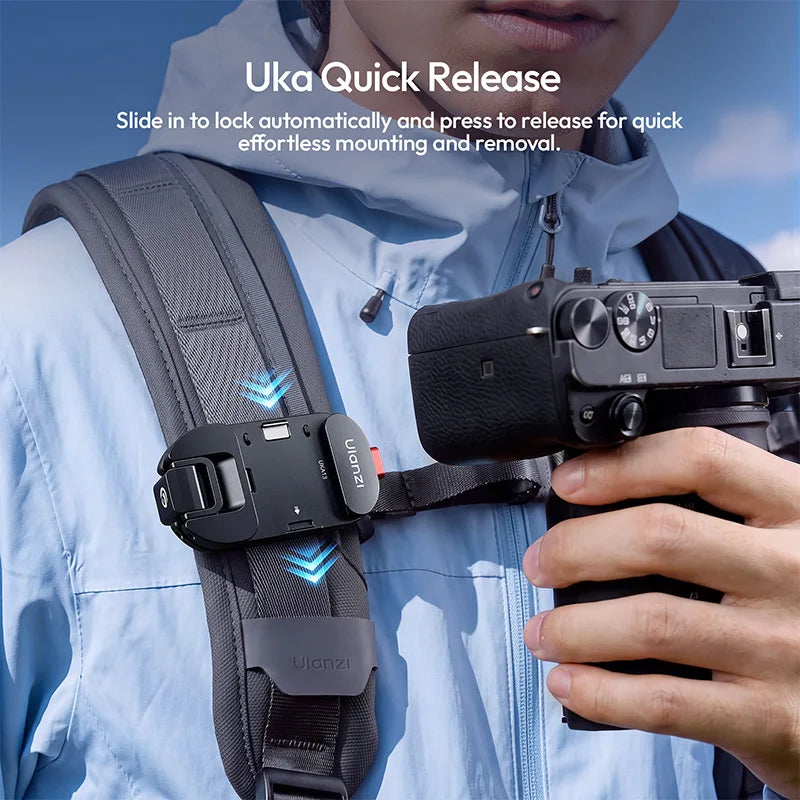 ខ្សែស្ពាយ Ulanzi UKA13 Uka Backpack Strap Mount II ម៉ោនដោះរហ័សសម្រាប់ Canon សម្រាប់ Sony សម្រាប់ Nikon សម្រាប់ DJI Pocket DSLR គ្រឿងបន្លាស់កាមេរ៉ា