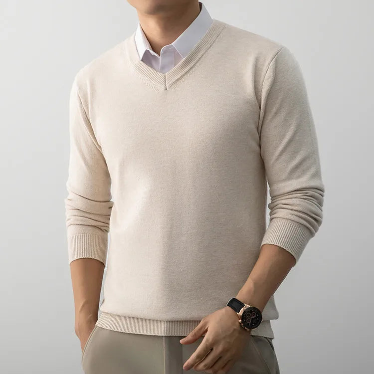 Men's V-Neck Sweater, Old Money Style, Soft Wool-Like Fabric, Wool-Like Touch 5 Colors