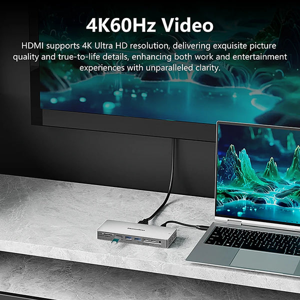 ស្ថានីយ៍ចត Blueendless 14 ក្នុង 1 ប្រភេទ C Hub 4K 60Hz HDTV Lan RJ45 អាដាប់ទ័រ 10Gbps USB 3.2 Hub SD/TF Reader 3.5mm Audio PD100W