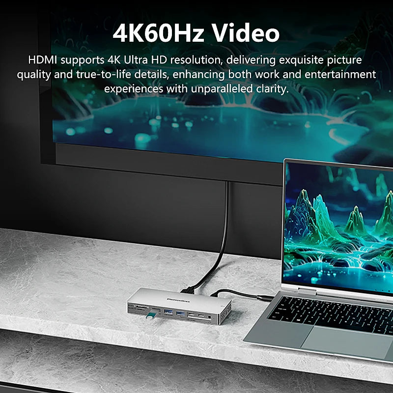 ស្ថានីយ៍ចត Blueendless 14 ក្នុង 1 ប្រភេទ C Hub 4K 60Hz HDTV Lan RJ45 អាដាប់ទ័រ 10Gbps USB 3.2 Hub SD/TF Reader 3.5mm Audio PD100W