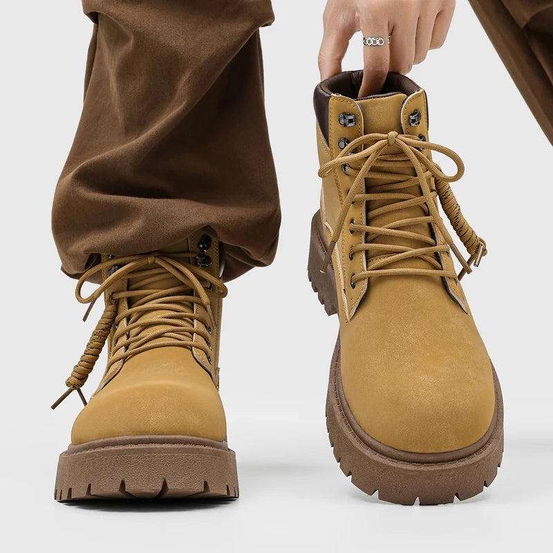 Men's thick-sole retro casual boots Four season new high-top British soft-sole light non-slip comfort fashion outdoor work boots