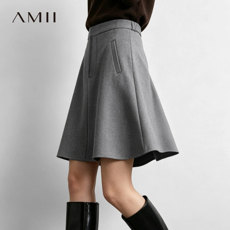 Amii  A-Line Midi Skirt Elastic Waist Loose Fit Pockets Slimming ECommuter Minimalist Winter 2026 Women's Clothes 12624026