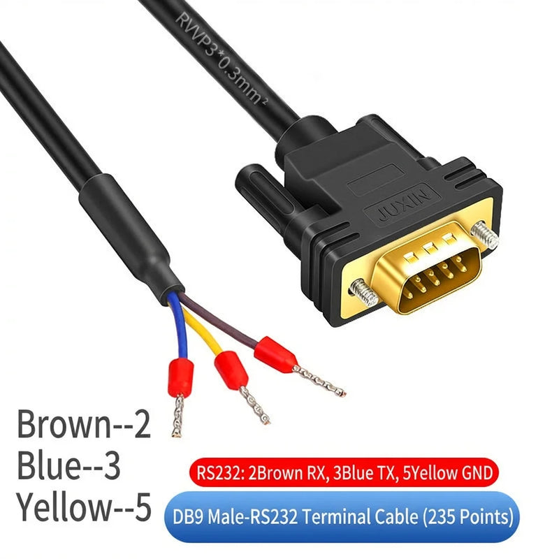 DIVEDEER DB9 Serial Cable RS232 RS485 Adapter Cord 3-Core 235 Terminal Wire 9-Pin COM Port Connector Single-End Male & Female