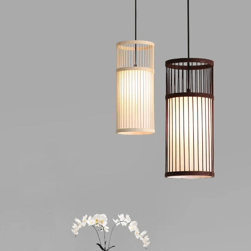 Bamboo Pendant Light Hand-Woven Cord Rattan Boho Hanging Lamp Mount Ceiling Chandelier for Dining Living Bedroom Kitchen