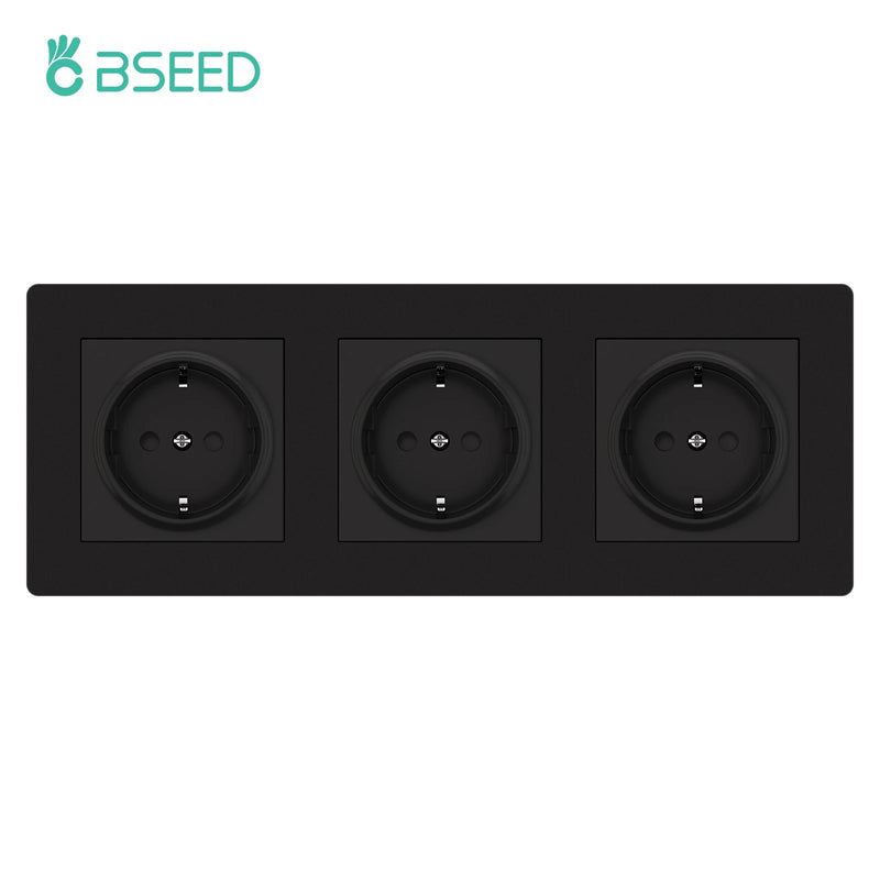 BSEED New Type 1/2Gang 1Way Mechanical Button Switch Light Switch Plus Wall Power Socket With Claws Plastic Panel EU Outlets