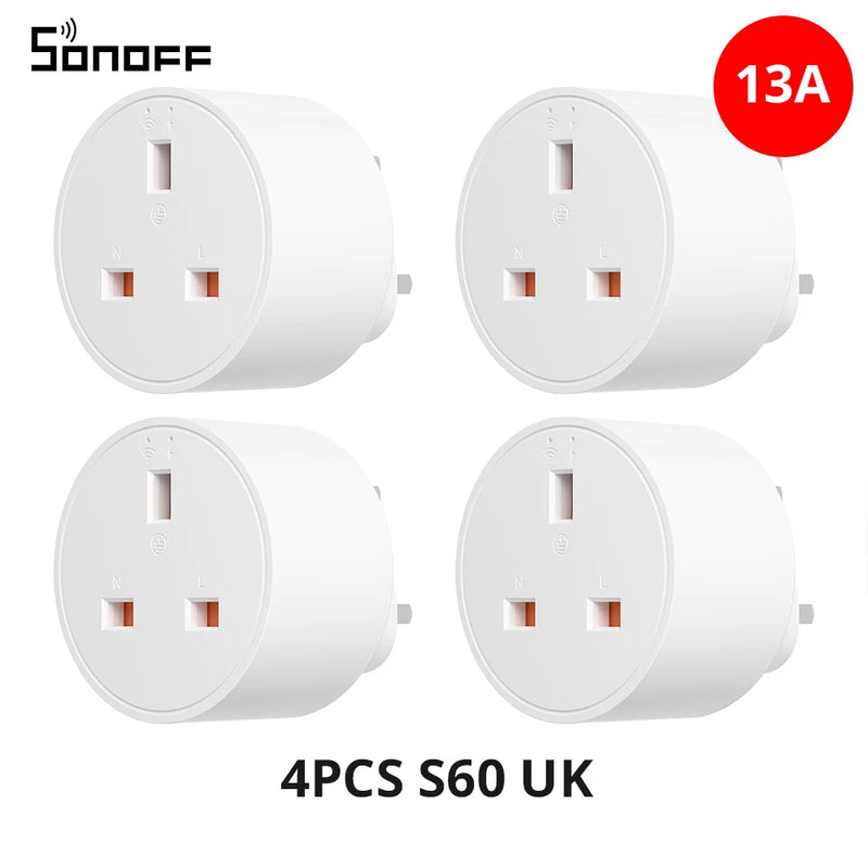 SONOFF S60 13A UK Wi-Fi Smart Socket iPlug 1-5PCS Power Monitoring Timer Smart Scene Remote Control eWeLink Alexa Google IFTTT