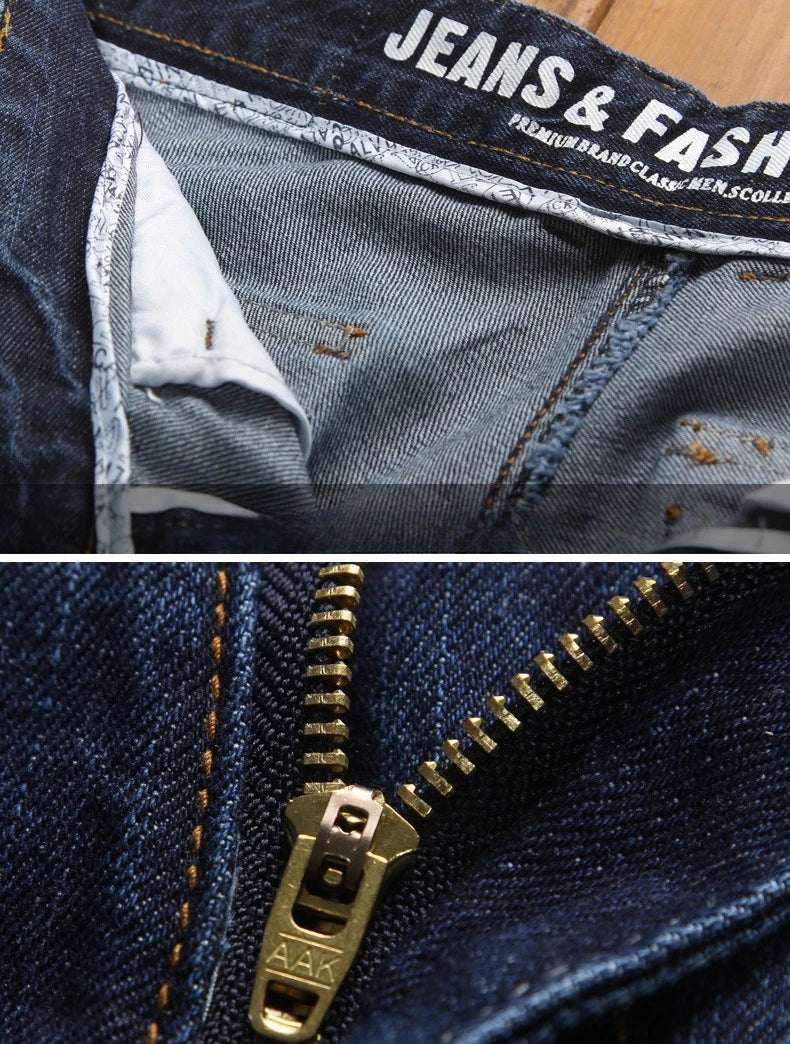 Men's Workwear-Style Blue Jeans, High-Quality Loose-Fit Denim Pants, Asian Sizes 30–42.
