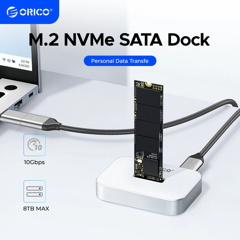 ORICO M.2 NVMe SATA SSD Enclosure Docking Station Aluminium Alloy USB 3.2 Gen 2 10Gbps External Docking Base Tool Free