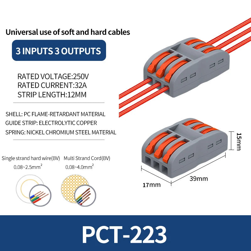 10/1000PCS Mini Quick Wiring Connector Universal Splitter wiring cable Push-in Combined Butt Terminal Block 1 in 2/3 out 32A SPL