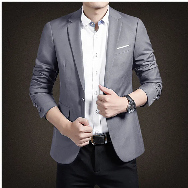 Men's Red Suit Jacket in Asian Sizes; Slim-fit Blazer for Weddings, Parties, and the Office; Available in Blue, Black, Gray.