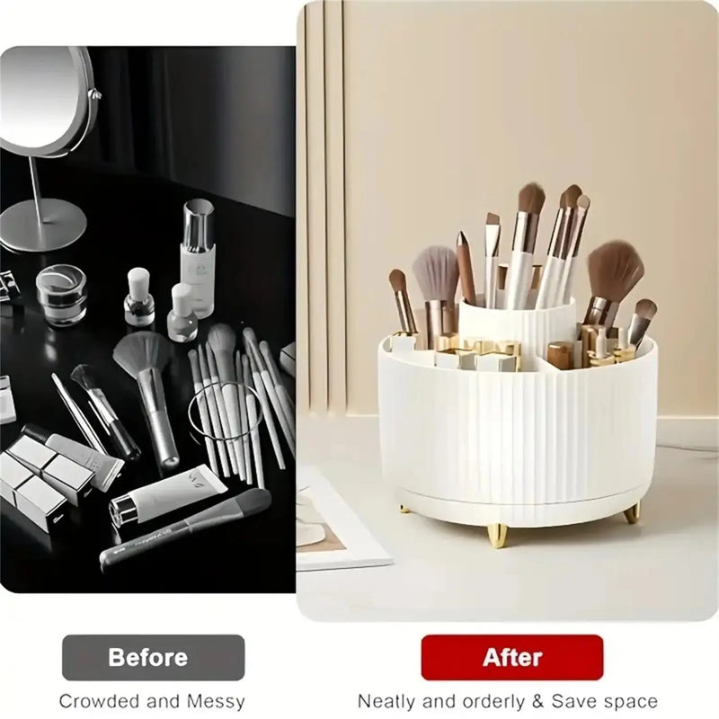360° Rotating Makeup Organizer - 1pc Plastic Cosmetic Storage with 5 Compartments - Multi-Functional Holder for Brushes