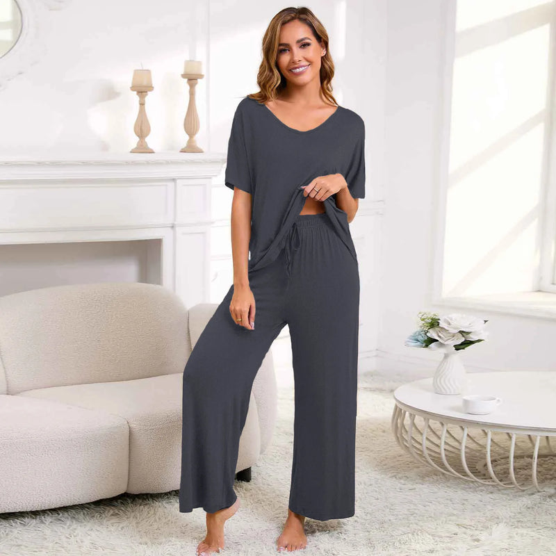 New European Women's Pajamas Short Sleeved Pants Suit Casual Two-piece Set For Women Loose Sleepwear Home Modal Pijama De Mujer