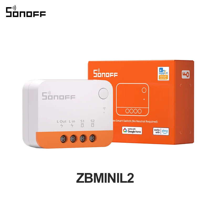 SONOFF ZBMINI L2 Zigbee Smart Switch No Neutral Wire Required 1-Gang Two-Way Control via eWeLink APP Support Alexa Google Alice