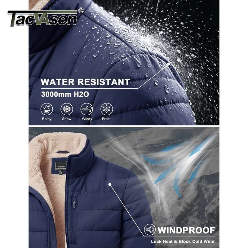 TACVASEN Puffer Jacket for Men Sherpa Lined Warm Winter Coat Insulated Water Resistant Windproof Casual Travel 4 Pockets Outwear
