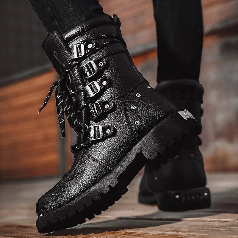 Cycling boots four seasons men's outdoor motorcycle boots plus size high top casual leather boots fashion British Anti slip boot